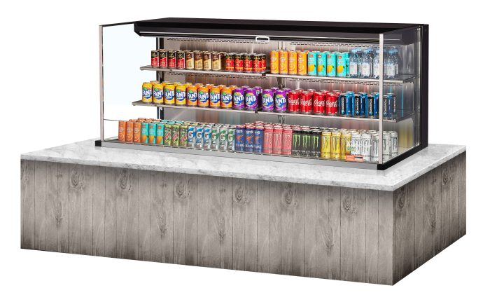 Turbo Air TOM-72L-UF-B-3SI-N 71 7/8" Drop-In Horizontal Open Air Cooler w/ (3) Levels – Black Exterior, 220v/1ph - Donut-Equipment.com