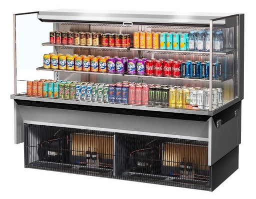 Turbo Air TOM-72L-UF-S-3S-N 71" Stainless Steel Horizontal Refrigerated Open Curtain Merchandiser w/ (4) Levels, 220v/1ph - Donut-Supplies.Com