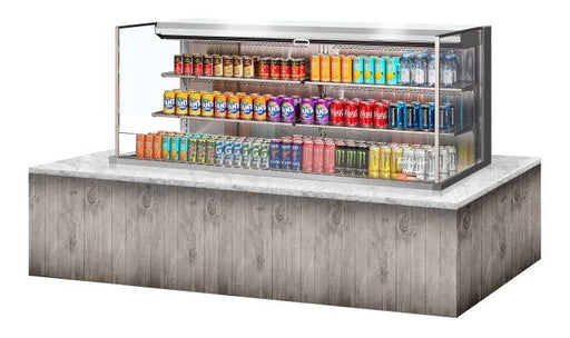 Turbo Air TOM-72L-UF-S-3S-N 71" Stainless Steel Horizontal Refrigerated Open Curtain Merchandiser w/ (4) Levels, 220v/1ph - Donut-Supplies.Com