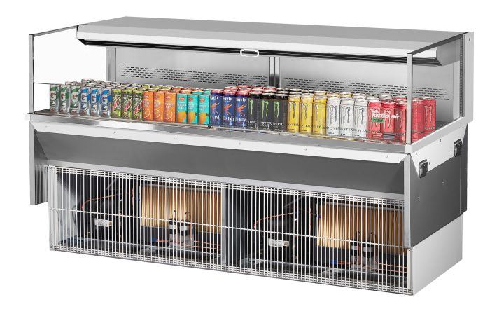 Turbo Air TOM-72L-UF-W-1SI-N 71 7/8" Drop-In Horizontal Open Air Cooler w/ (1) Level – White Exterior, 220v/1ph - Donut-Supplies.Com
