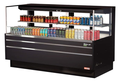 Turbo Air TOM-72L-UFD-B-2S-N 70 3/4" Black Low Profile Horizontal Open Air Cooler w/ (2) Levels – Ultra Front Deluxe Merchandiser, 220v/1ph - Donut-Supplies.Com