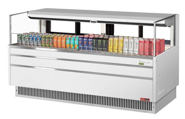 Turbo Air TOM-72L-UFD-W-1S-N 70 3/4" White Low Profile Horizontal Open Air Cooler w/ (1) Level – Ultra Front Deluxe Merchandiser, 220v/1ph - Donut-Supplies.Com