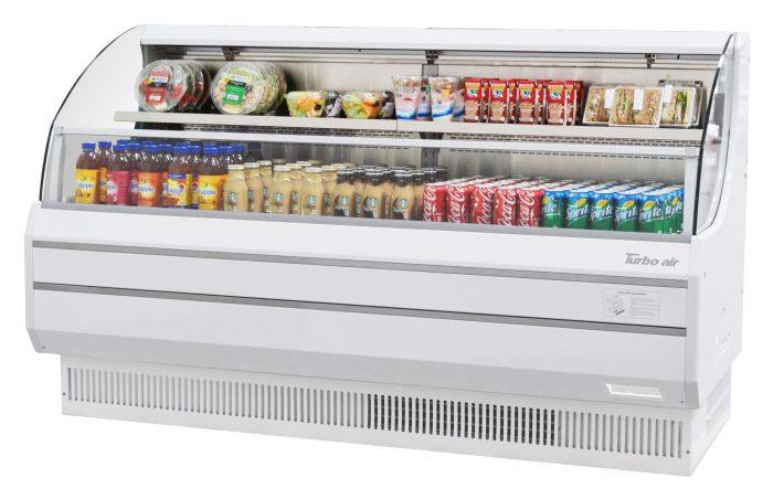 Turbo Air TOM-75LW-N 75 5/8" Horizontal Open Air Cooler w/ (2) Levels – Low Profile Display Merchandiser, White Exterior, 115v - Donut-Equipment.com