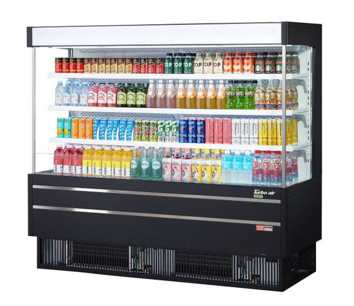 Turbo Air TOM-75MSEB-N 75 1/2" Black Narrow Depth Vertical Open Air Cooler / Air Curtain Display Case with (4) Levels, 220v - Donut-Supplies.Com