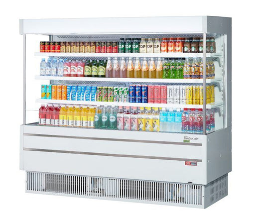 Turbo Air TOM-75MSEW-N 75 1/2" White Narrow Depth Vertical Open Air Cooler / Air Curtain Display Case with (4) Levels, 220v - Donut-Supplies.Com