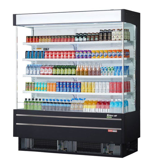 Turbo Air TOM-75SEB-N 76 1/2" Black Narrow Depth Vertical Open Air Cooler / Air Curtain Display Case with (5) Levels, 220v/1ph - Donut-Supplies.Com