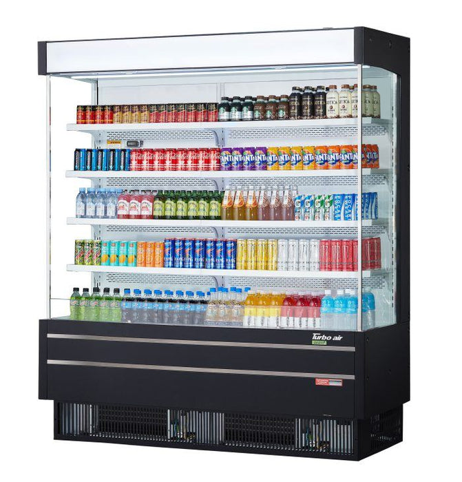 Turbo Air TOM-75SEB-N 76 1/2" Black Narrow Depth Vertical Open Air Cooler / Air Curtain Display Case with (5) Levels, 220v/1ph - Donut-Supplies.Com