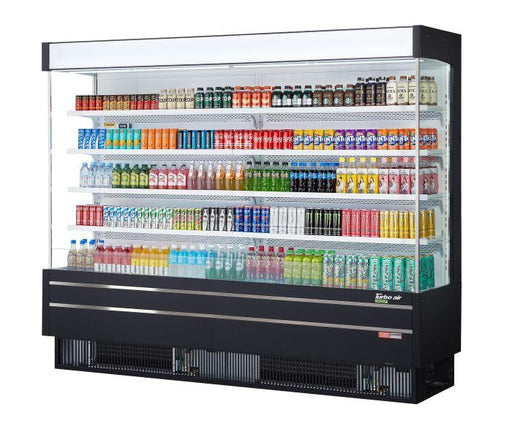 Turbo Air TOM-96SEB-N 100 1/8" Black Narrow Depth Vertical Open Air Cooler / Air Curtain Display Case with (5) Levels, 220v/1ph - Donut-Supplies.Com