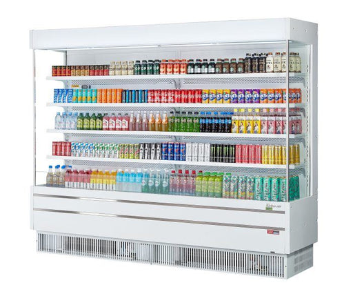 Turbo Air TOM-96SEW-N 100 1/8" White Narrow Depth Vertical Open Air Cooler / Air Curtain Display Case with (5) Levels, 220v/1ph - Donut-Supplies.Com