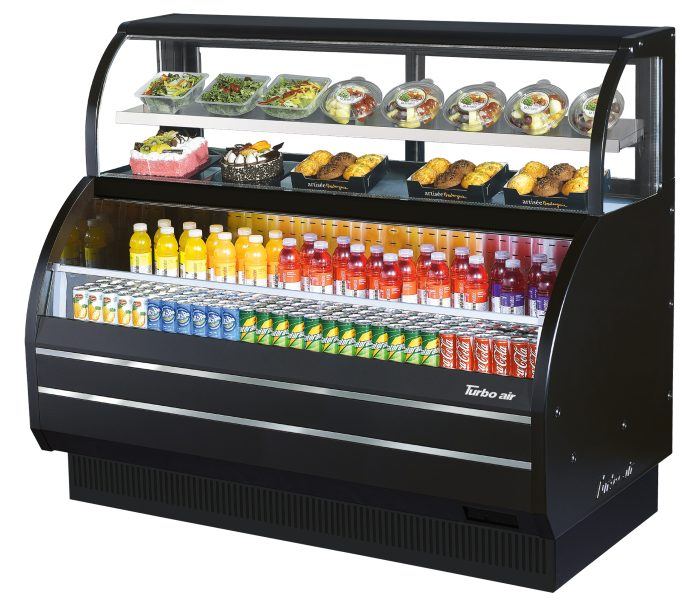 Turbo Air TOM-W-60SB-N 62 5/8" Black Horizontal Open Air Cooler w/ (4) Levels – Wide Display Merchandiser, 115v - Donut-Supplies.Com