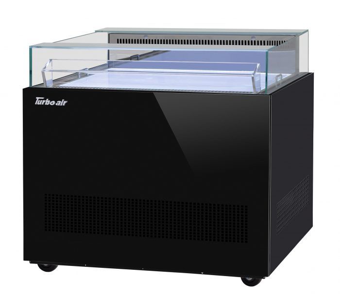 Turbo Air TOS-40NN-B 40" Black Horizontal Open Display Merchandiser / Air Curtain Sandwich and Cheese Display Case – 1 Level, 115v - Donut-Supplies.Com