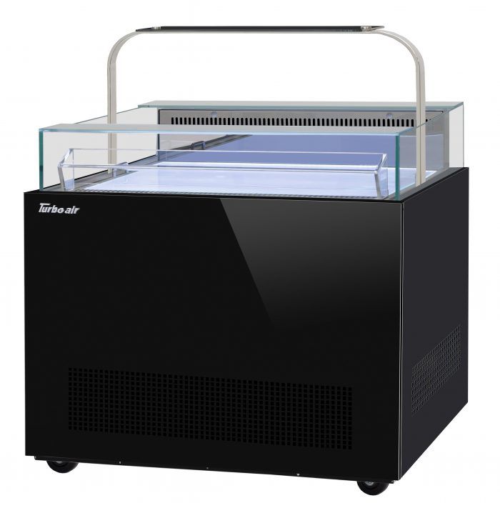 Turbo Air TOS-40NN-D-B 40 1/4" Black Horizontal Open Display Merchandiser / Air Curtain Sandwich and Cheese Display Case – 1 Level with Top Shelf, 115v - Donut-Equipment.com