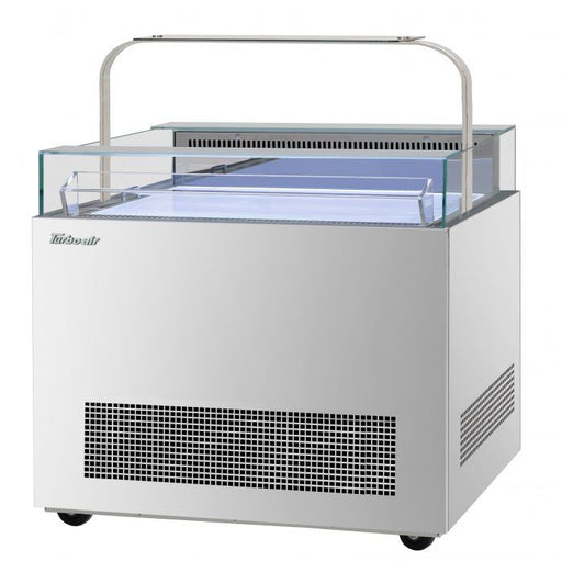 Turbo Air TOS-40NN-D-S 40 1/4" Stainless Steel Horizontal Open Display Merchandiser / Air Curtain Sandwich and Cheese Display Case – 1 Level with Top Shelf, 115v - Donut-Supplies.Com