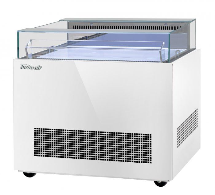 Turbo Air TOS-40NN-W 40" White Horizontal Open Display Merchandiser / Air Curtain Sandwich and Cheese Display Case – 1 Level, 115v - Donut-Equipment.com