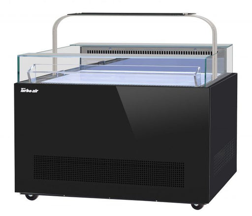 Turbo Air TOS-50NN-D-B 50 1/4" Black Horizontal Open Display Merchandiser / Air Curtain Sandwich and Cheese Display Case – 1 Level with Top Shelf, 115v - Donut-Supplies.Com