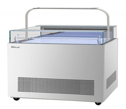 Turbo Air TOS-50NN-D-S 50 1/4" Stainless Steel Horizontal Open Display Merchandiser / Air Curtain Sandwich and Cheese Display Case – 1 Level with Top Shelf, 115v - Donut-Supplies.Com