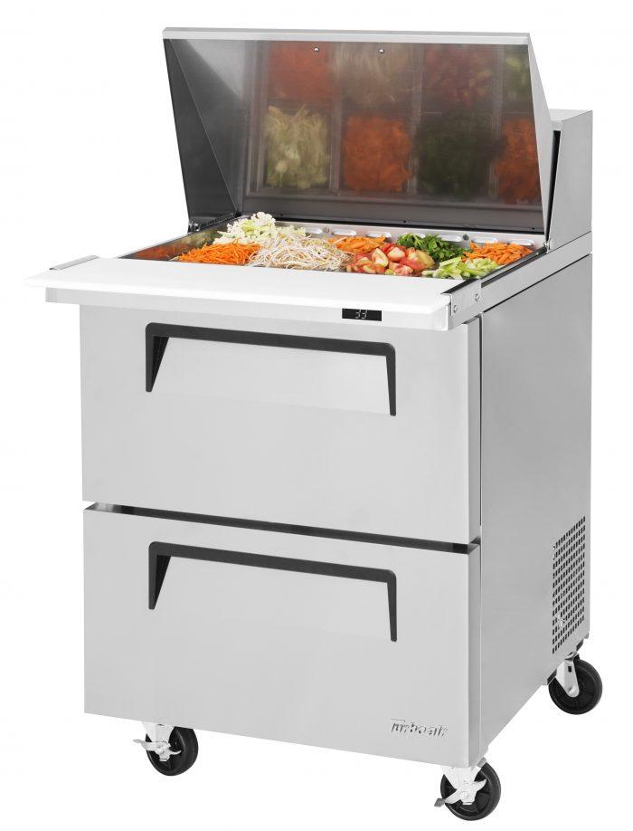 Turbo Air Super Deluxe TST-28SD-12-D2-N 28" 2 Drawer Mega Top Refrigerated Sandwich Prep Table - Donut-Equipment.com