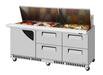Turbo Air TST-72SD-30-D4R(L)-FB-N Super Deluxe 72" Mega Top Sandwich/Salad Prep Table with Door & Drawers - Donut-Equipment.com