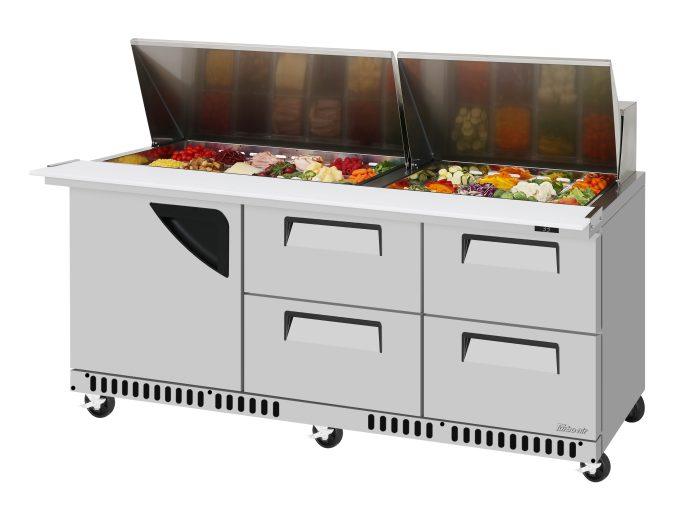 Turbo Air TST-72SD-30-D4R(L)-FB-N Super Deluxe 72" Mega Top Sandwich/Salad Prep Table with Door & Drawers - Donut-Equipment.com