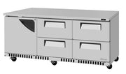 Turbo Air TUR-72SD-D4R(L)-FB-N 72 1/4" W Undercounter Refrigerator w/ 4 Drawers, 1 Door & Front Breathing - Donut-Equipment.com