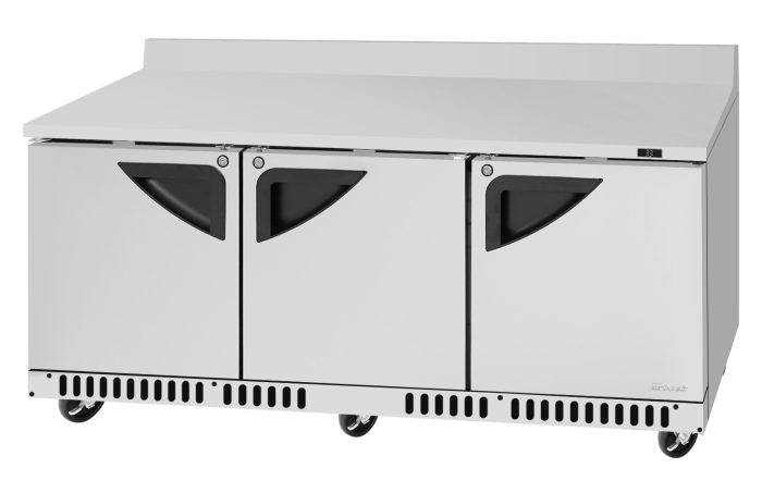 Turbo Air TWR-72SD-FB-N 72 5/8" Super Deluxe Worktop Refrigerator w/ (3) Sections, 3 Solid Doors, Front Breathing - Donut-Equipment.com