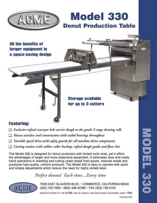 ACME 330DD Donut Production Sheeter (120V) Left To Right Production 96"