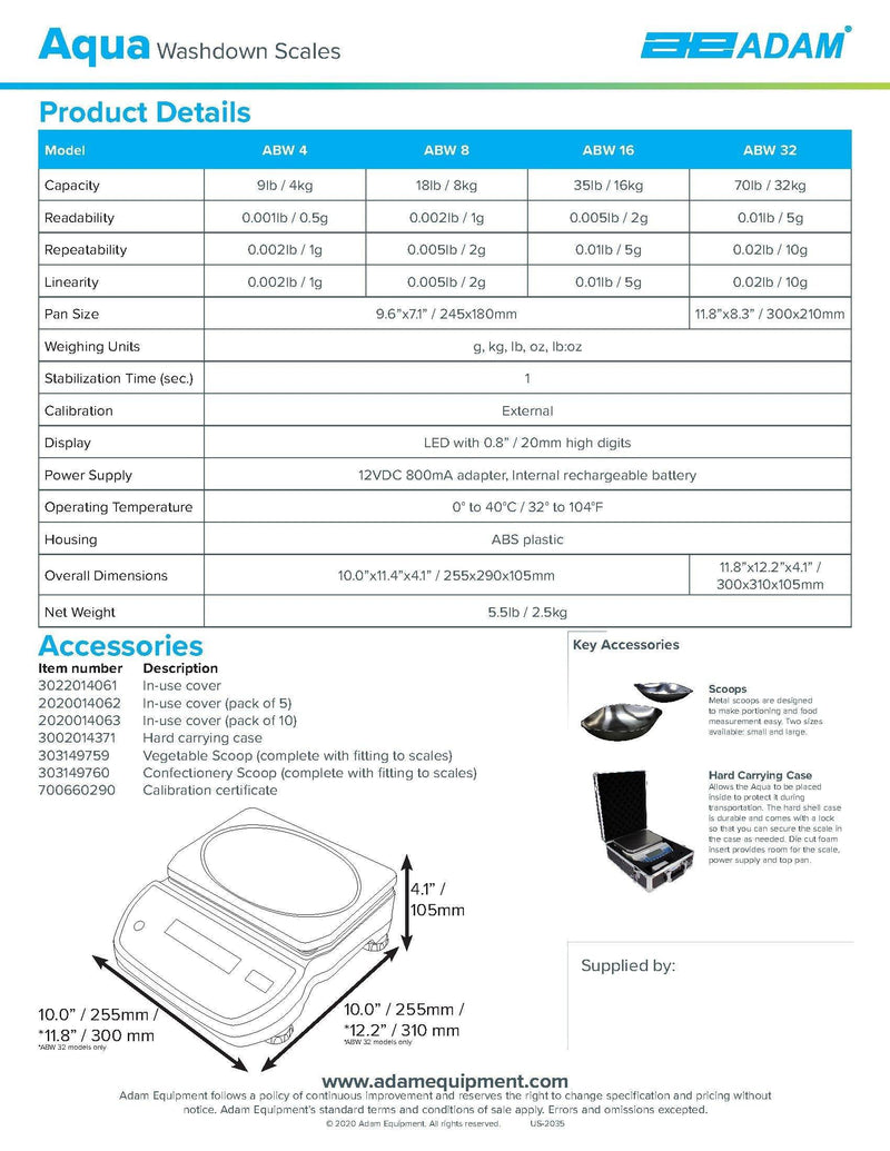 Aqua Washdown Scales ABW-16 - Donut-Supplies.Com