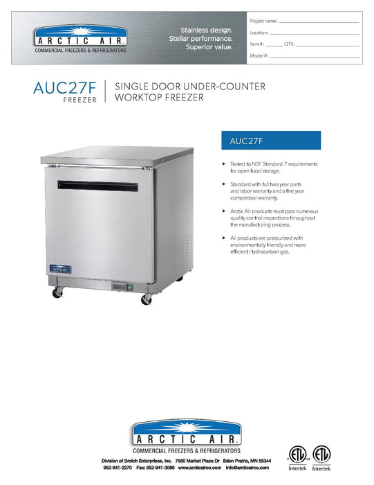 Arctic Air AUC27F 27" Single Door Undercounter Freezer