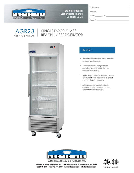 Arctic Air AGR23 27" One Section Glass Door Reach-In Refrigerator