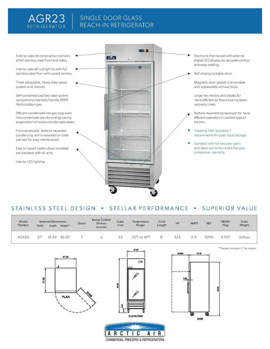 Arctic Air AGR49 54" Two Section Glass Door Reach-In Refrigerator