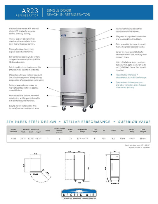 Arctic Air AR23 1 Door Reach-In Refrigerator