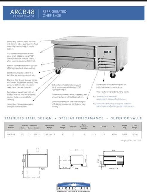 Arctic Air ARCB48 50" Two Drawer Refrigerated Chef Base - Donut-Supplies.Com
