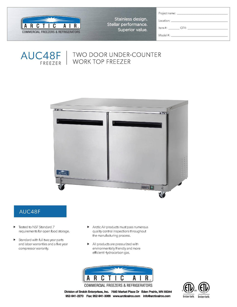 Arctic Air AUC48F 48" Under-counter Freezer - Donut-Supplies.Com