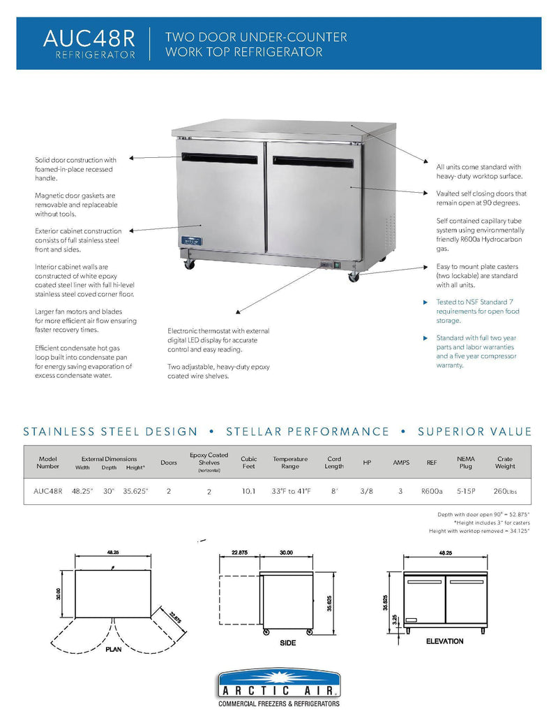 Arctic Air AUC48R 48" Undercounter Refrigerator - Donut-Supplies.Com