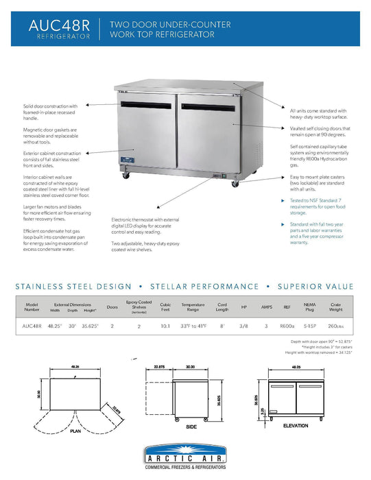 Arctic Air AUC48R 48" Undercounter Refrigerator