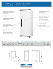 Arctic Air AWR25 White Single Door Reach In Refrigerator - Donut-Supplies.Com