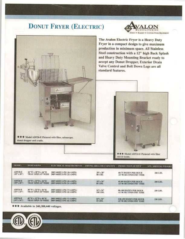 Avalon (ADF34-E) Donut Fryer 34" X 24" Electric (3 phase) Right Side Drain Board - Donut-Supplies.Com