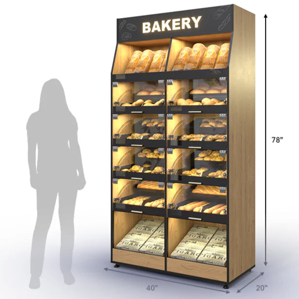Palram Bakery Backwall Display System with Open Upper Compartments & Lower Storage – 40"W x 78"H x 20"D - Donut-Equipment.com
