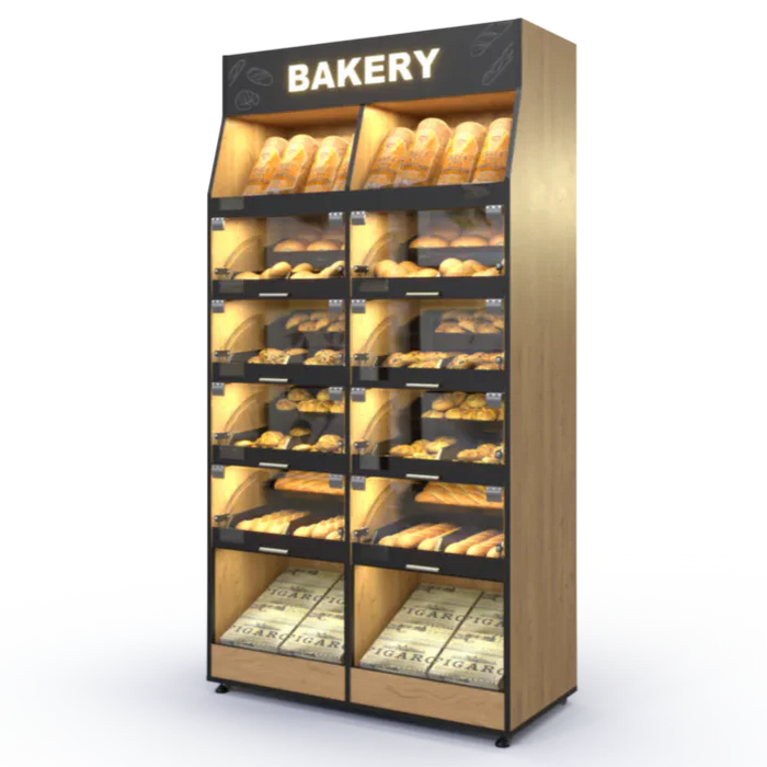 Palram Bakery Backwall Display Case with Upper & Lower Open Storage Compartments – 40"W x 78"H x 20"D - Donut-Equipment.com