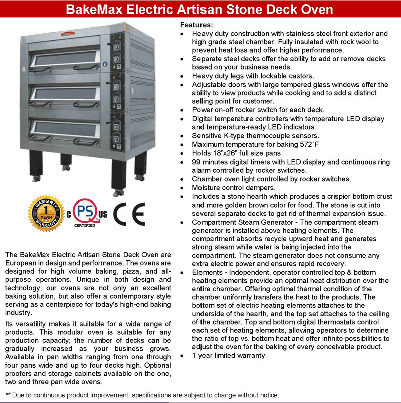 BakeMax Electric Artisan Stone Deck Ovens 3 Pan Wide - Donut-Supplies.Com