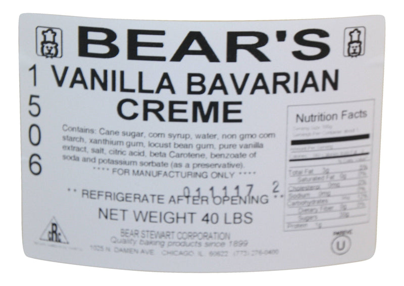 Bear Stewart Vanilla Bavarian Creme Pastry, Pie and Cake Filling- 40 Pound Pail - Donut-Supplies.Com