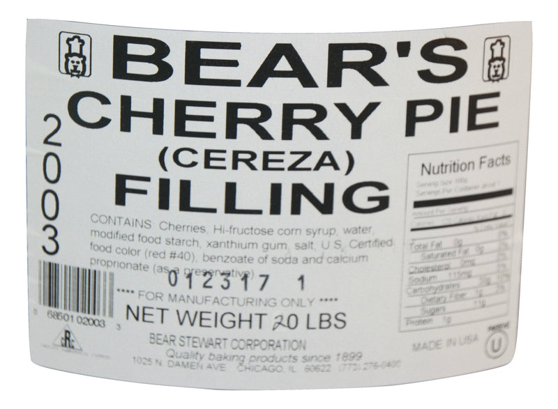 Whole Cherry Pie Filling- 20 Pound Pail - Donut-Supplies.Com