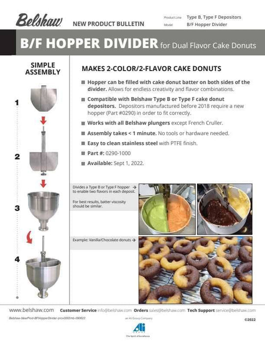 Belshaw (0290-1000) B/F HOPPER DIVIDER for making Two Flavor Donuts