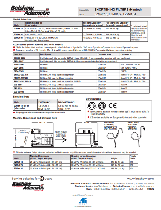 Belshaw EZMELT 18 Shortening Melter-Filter- comes standard with Fill and Rinse Hose