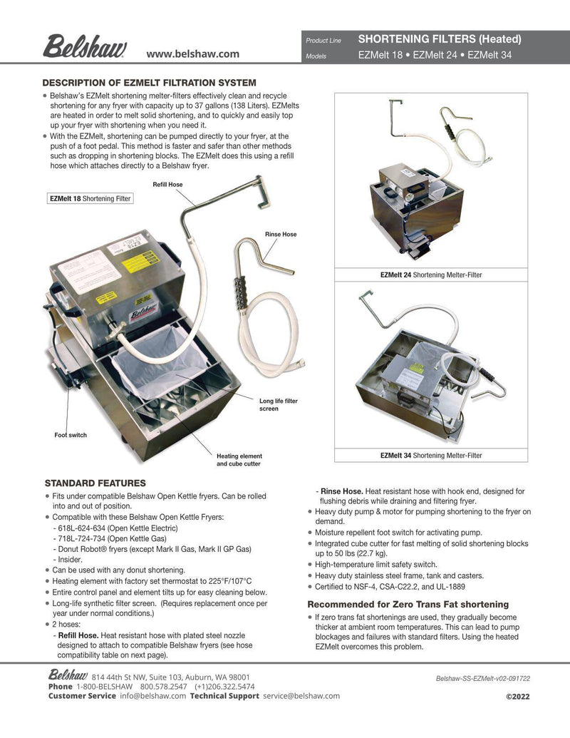 EZMelt 34 (includes rinse and fill hose) - Donut-Supplies.Com