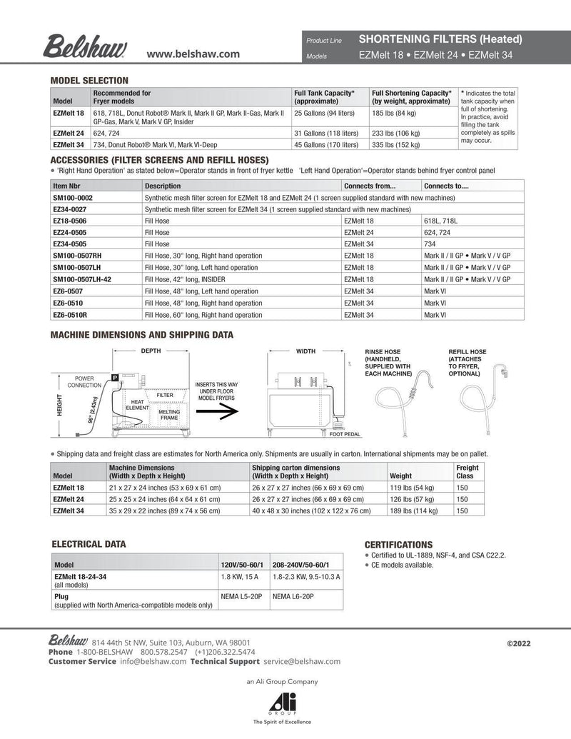 EZMelt 34 (includes rinse and fill hose) - Donut-Supplies.Com