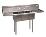 BK Resources Stainless Steel 3 Compartment Convenience Store Sink w/ Dual 12" Drainboards – 14"L x 10"W x 10"D Bowls - Donut-Equipment.com