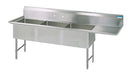 BK Resources Stainless Steel 3 Compartment Sink w/ 10" Riser & Right Drainboard – 20"L x 16"W x 14"D Bowls - Donut-Equipment.com