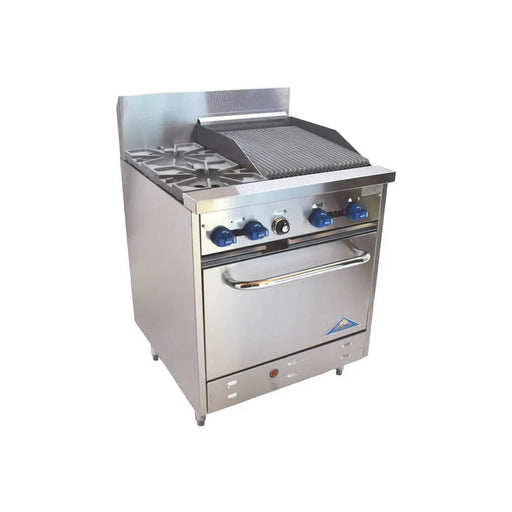 Comstock-Castle F326-1.5RB 30" Gas Restaurant Range, 2 Open Burners, 18" Radiant Broiler, Single Standard Oven, Stainless Steel Front, 118,000 BTU - Donut-Supplies.Com