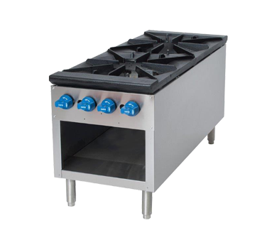 Comstock-Castle 2CSP18 18" Gas Stock Pot Range, Cabinet Base, Cast Iron Grates, Stainless Steel Construction, 180,000–220,000 BTU - Donut-Supplies.Com